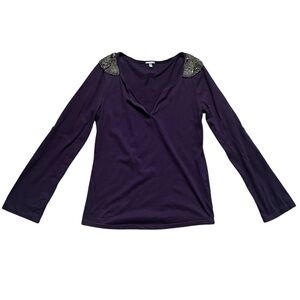 Charlotte Russe Purple Silver Embellished Long Sleeve V-Neck Blouse Size M